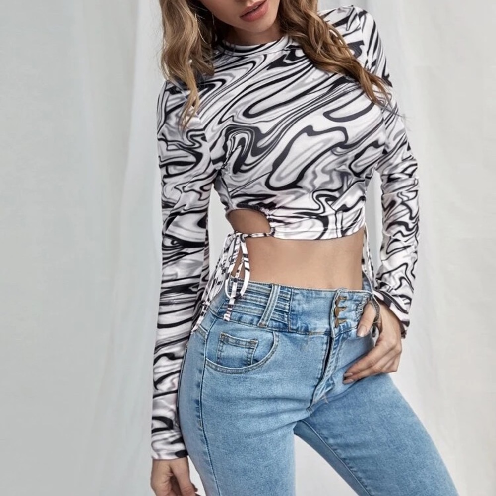 Marble tie side long sleeve tee